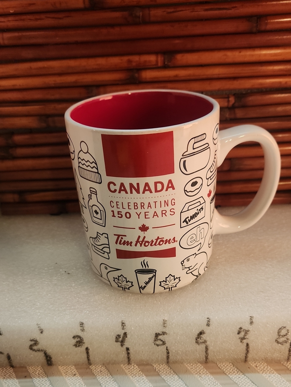Tim Hortons Canada Celebrating 150 Years Red Interior Ceramic Mug